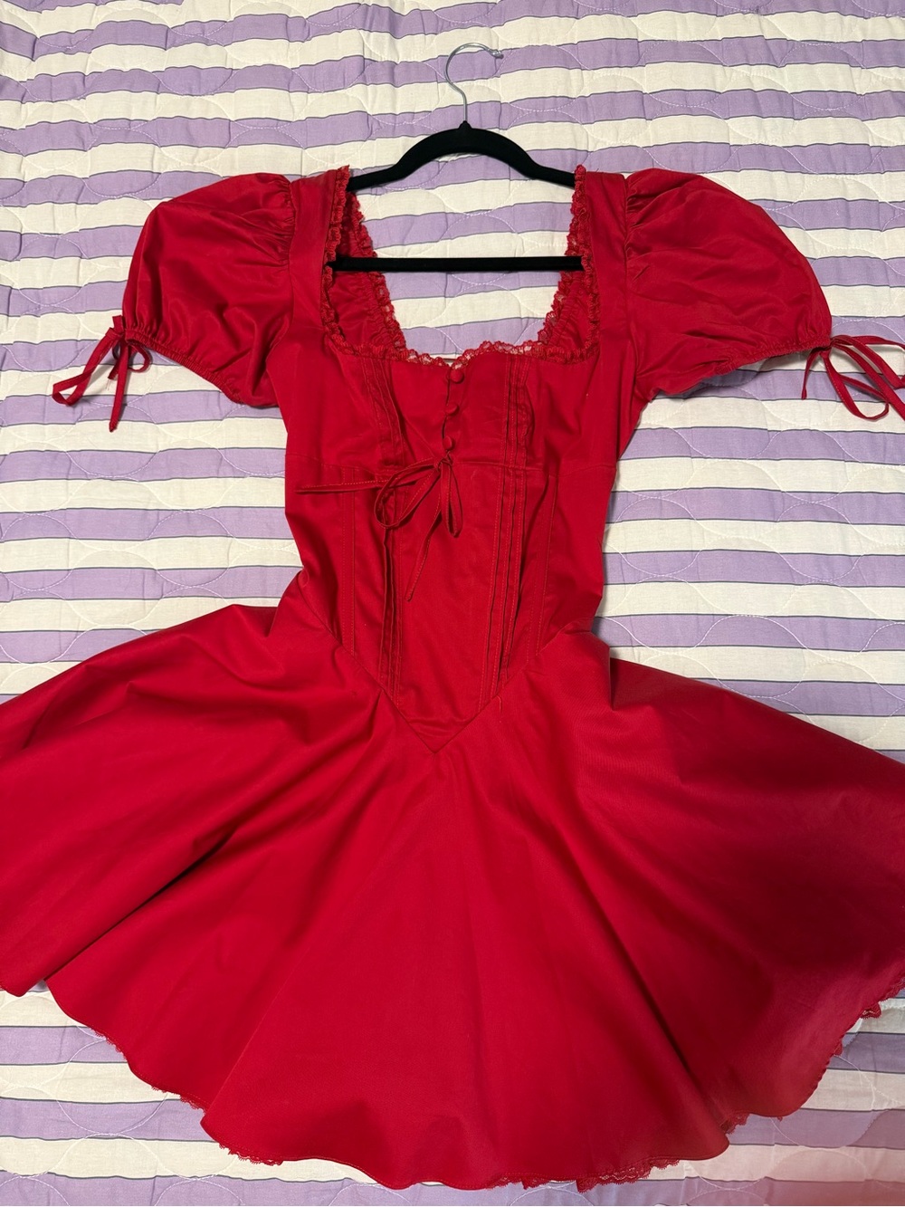 Babyboo Red Corset Puff Sleeve Mini Dress Size S